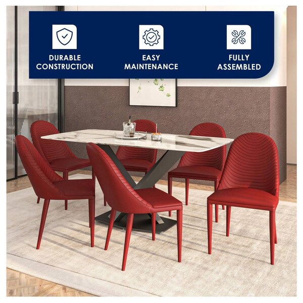 Leisuremod Seville Modern Leather Dining Side Chair with Iron Legs in Red, 2PK - SC48R2