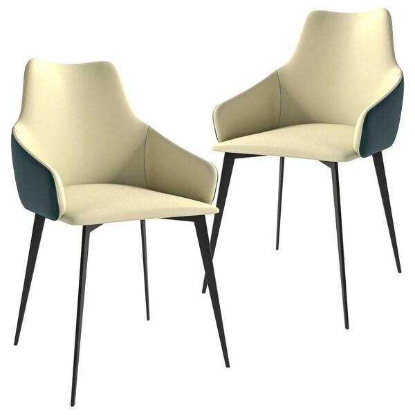 Leisuremod Sonnet Modern Dining Chair in Cream/Green Leather and Iron Legs, 2PK - SC51CRDG2