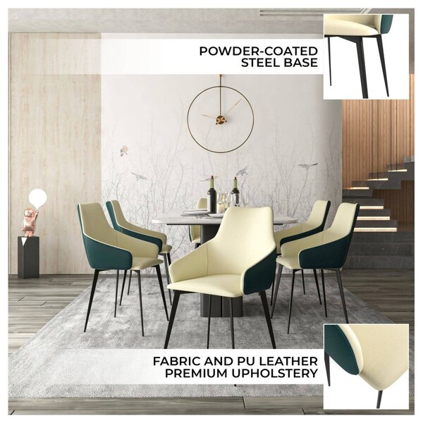 Leisuremod Sonnet Modern Dining Chair in Cream/Green Leather and Iron Legs, 2PK - SC51CRDG2