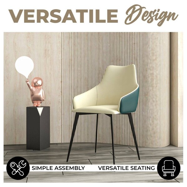 Leisuremod Sonnet Modern Dining Chair in Cream/Green Leather and Iron Legs, 2PK - SC51CRDG2
