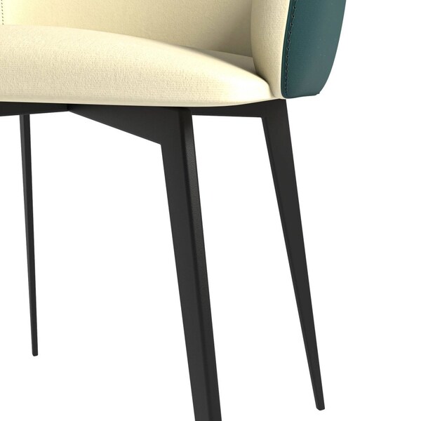 Leisuremod Sonnet Modern Dining Chair in Cream/Green Leather and Iron Legs, 2PK - SC51CRDG2