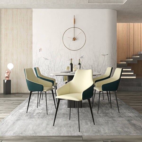 Leisuremod Sonnet Modern Dining Chair in Cream/Green Leather and Iron Legs, 2PK - SC51CRDG2