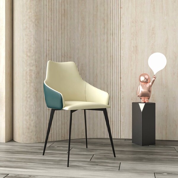 Leisuremod Sonnet Modern Dining Chair in Cream/Green Leather and Iron Legs, 2PK - SC51CRDG2