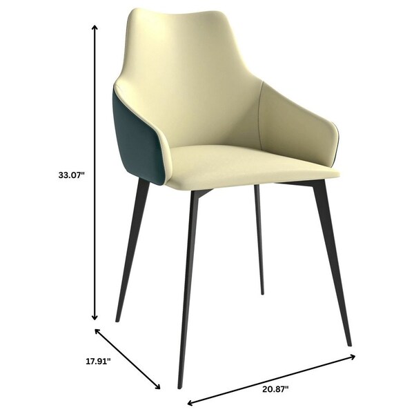 Leisuremod Sonnet Modern Dining Chair in Cream/Green Leather and Iron Legs, 2PK - SC51CRDG2