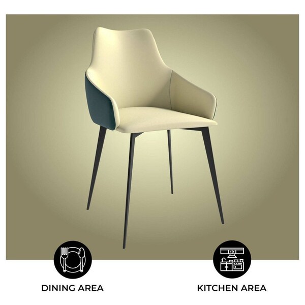 Leisuremod Sonnet Modern Dining Chair in Cream/Green Leather and Iron Legs, 2PK - SC51CRDG2