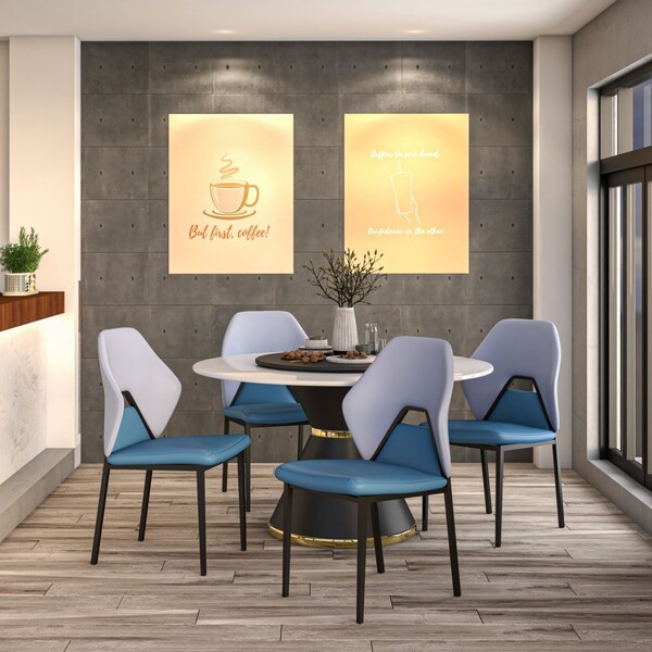 Leisuremod Eclat Modern Leather Dining Side Chair with Iron Legs in Blue/Grey - EC50BUGR