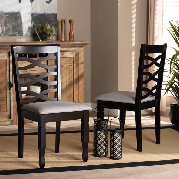 Baxton Studio Lanier Grey Upholstered Espresso Wood 2-Piece Dining Chair Set - 169-10530