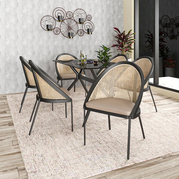 Leisuremod Urbane Collection Modern Dining Chair With Wicker back in Toupe - UC21WTP