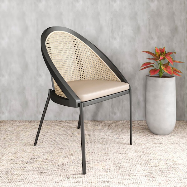 Leisuremod Urbane Collection Modern Dining Chair With Wicker back in Toupe - UC21WTP