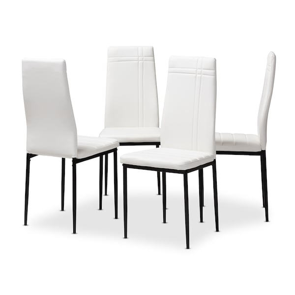 Baxton Studio Matiese Modern White Faux Leather Upholstered Dining Chair, PK4 - 146-8786