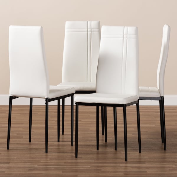 Baxton Studio Matiese Modern White Faux Leather Upholstered Dining Chair, PK4 - 146-8786