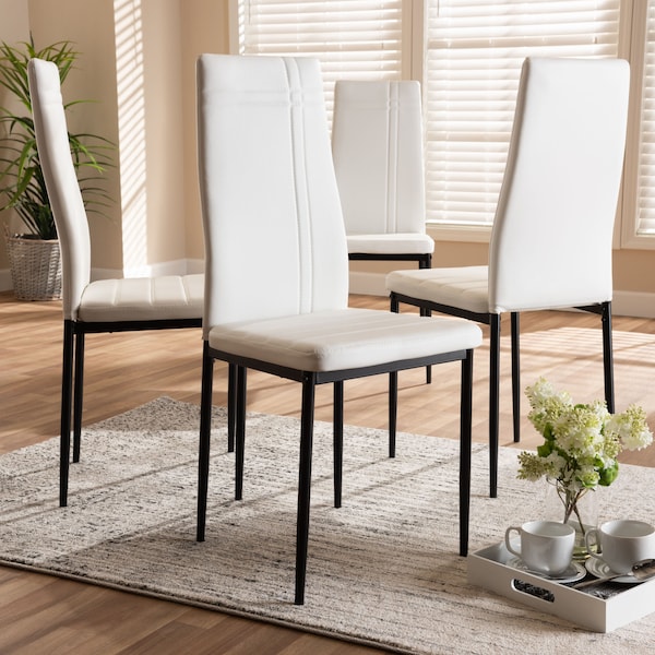 Baxton Studio Matiese Modern White Faux Leather Upholstered Dining Chair, PK4 - 146-8786