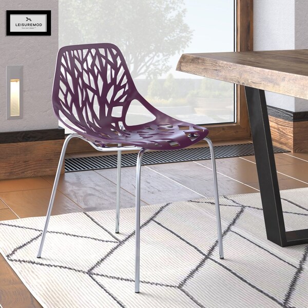 Leisuremod Modern Asbury Dining Chair with Chromed Legs, Purple - AC16PR