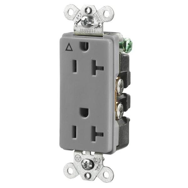 Hubbell Wiring Device-Kellems Straight Blade Devices, Receptacles, Duplex, Commercial/Decorator Grade, Isolated Ground, 2-Pole 3-Wire Grounding, 20A 125V, 5-20R, Gray, Single Pack - IG2162GY