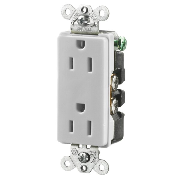 Hubbell Wiring Device-Kellems Straight Blade Devices, Receptacles, Duplex, Decorator/Commercial/Industrial Grade, 2-Pole 3-Wire Grounding, 15A 125V, 5-15R, Office White - HBL2152OW
