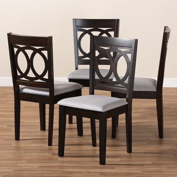 Baxton Studio Lenoir Gray Upholstered Espresso Brown Finished Wood Dining Chair, PK4 - 153-9400