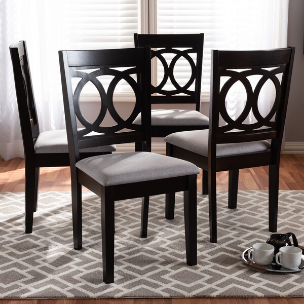 Baxton Studio Lenoir Gray Upholstered Espresso Brown Finished Wood Dining Chair, PK4 - 153-9400