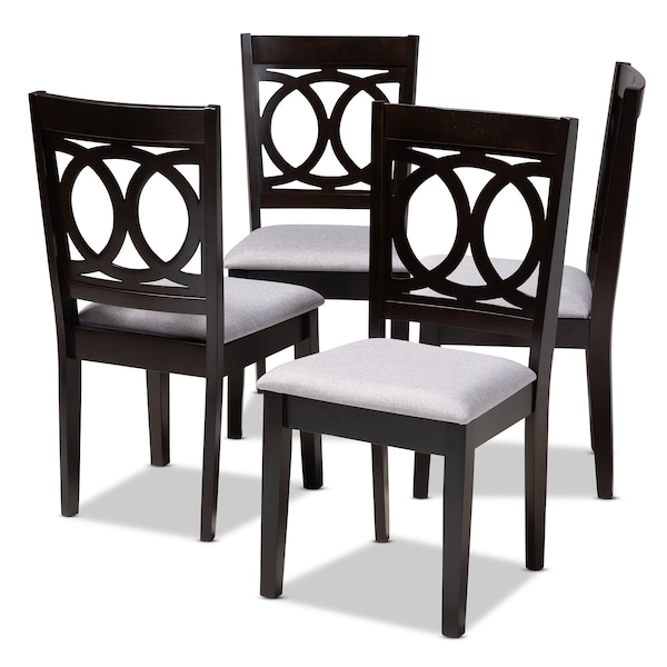 Baxton Studio Lenoir Gray Upholstered Espresso Brown Finished Wood Dining Chair, PK4 - 153-9400