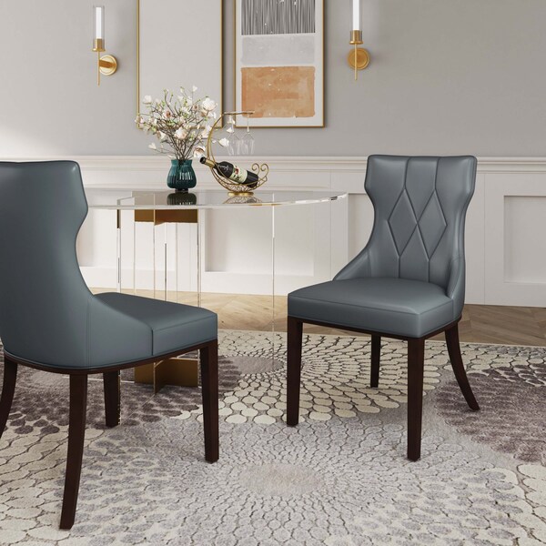 Manhattan Comfort Reine Faux Leather Dining Chair in Pebble Grey- Set of 4 - 2-DC007-PE