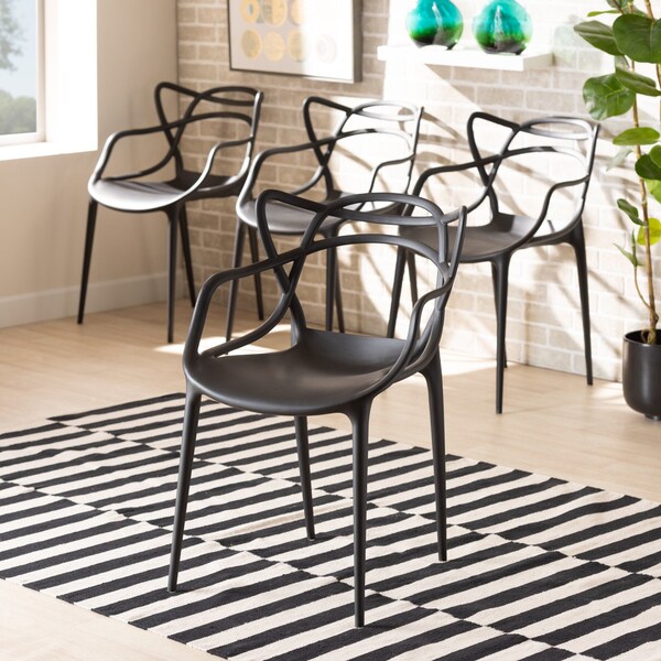 Baxton Studio Landry ModernBlack Finished Polypropylene Plastic 4-Piece Stackable Dining Chair Set - 192-4PC-12027-ZORO