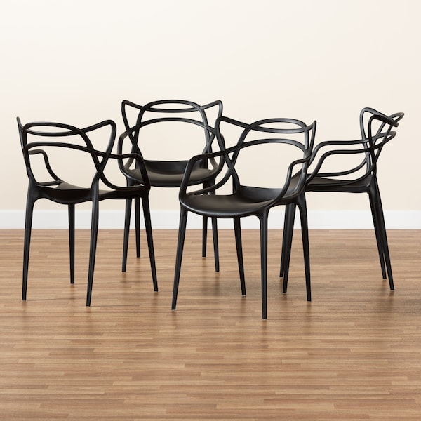 Baxton Studio Landry ModernBlack Finished Polypropylene Plastic 4-Piece Stackable Dining Chair Set - 192-4PC-12027-ZORO