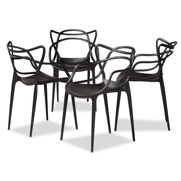 Baxton Studio Landry ModernBlack Finished Polypropylene Plastic 4-Piece Stackable Dining Chair Set - 192-4PC-12027-ZORO