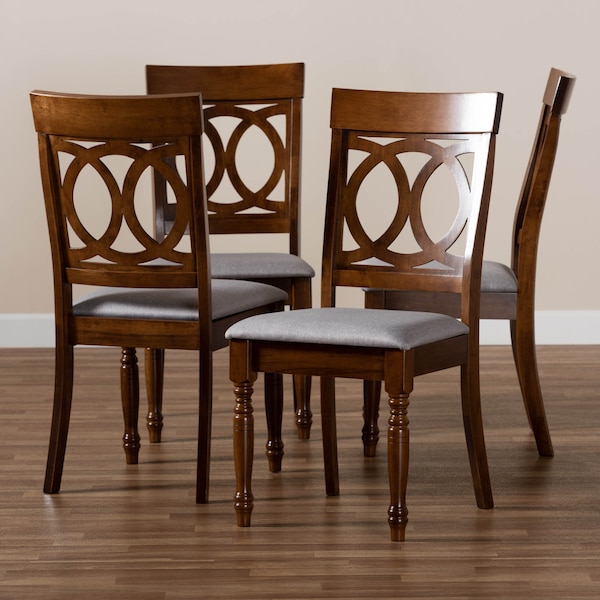 Baxton Studio Lucie Grey Upholstered and Walnut Wood 4-Piece Dining Chair Set - 171-9877