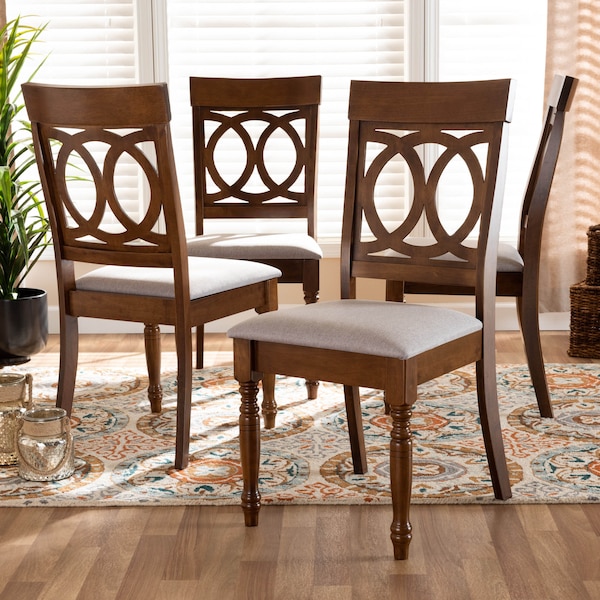Baxton Studio Lucie Grey Upholstered and Walnut Wood 4-Piece Dining Chair Set - 171-9877