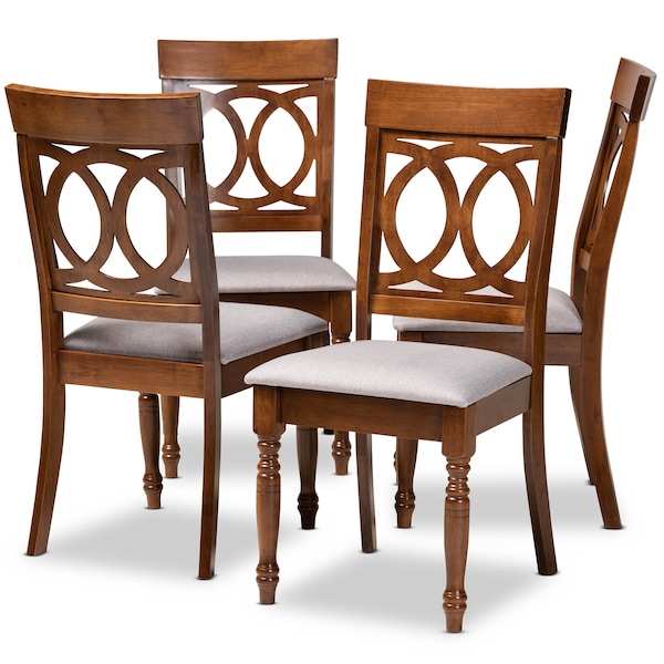 Baxton Studio Lucie Grey Upholstered and Walnut Wood 4-Piece Dining Chair Set - 171-9877