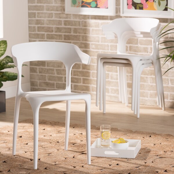 Baxton Studio Gould Modern Transtional White Plastic Dining Chair Set (4PC) - 193-4PC-12025-ZORO