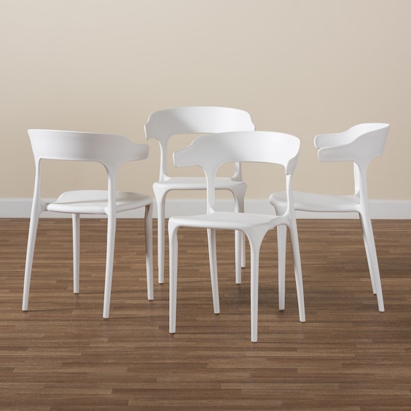 Baxton Studio Gould Modern Transtional White Plastic Dining Chair Set (4PC) - 193-4PC-12025-ZORO