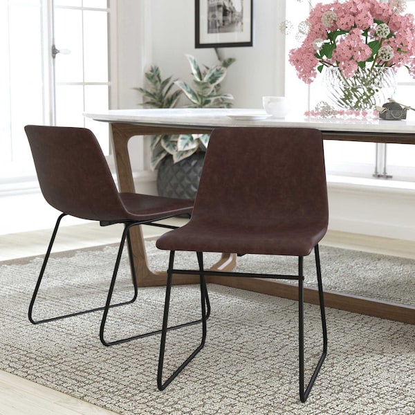 Flash Furniture 18" Dark Brown LeatherSoft Dining Chairs, 2PK - ET-ER18345-18-DB-BK-GG