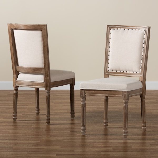 Baxton Studio Louane Traditional Beige Fabric Upholstered and Antique Brown Finished Wood Dining Chair Set(2PC) PR - 200-2PC-12334-ZORO