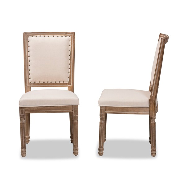 Baxton Studio Louane Traditional Beige Fabric Upholstered and Antique Brown Finished Wood Dining Chair Set(2PC) PR - 200-2PC-12334-ZORO
