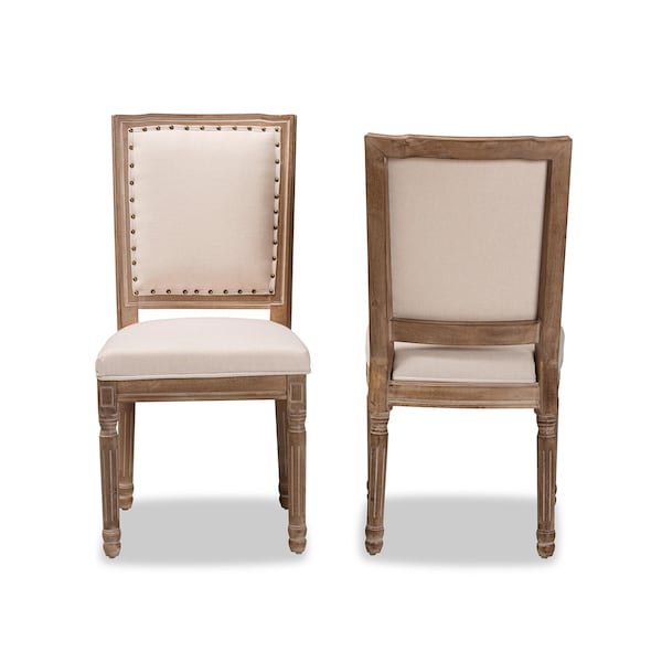 Baxton Studio Louane Traditional Beige Fabric Upholstered and Antique Brown Finished Wood Dining Chair Set(2PC) PR - 200-2PC-12334-ZORO
