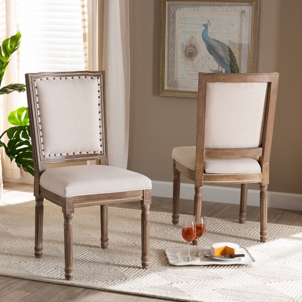 Baxton Studio Louane Traditional Beige Fabric Upholstered and Antique Brown Finished Wood Dining Chair Set(2PC) PR - 200-2PC-12334-ZORO