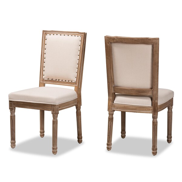 Baxton Studio Louane Traditional Beige Fabric Upholstered and Antique Brown Finished Wood Dining Chair Set(2PC) PR - 200-2PC-12334-ZORO