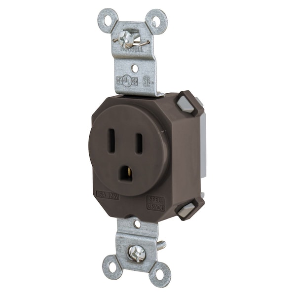 Hubbell Wiring Device-Kellems Straight Blade Devices, Receptacles, Single, SNAPConnect, 15A 125V, 2-Pole 3-Wire Grounding, 5-15R, Brown. - SNAP5261