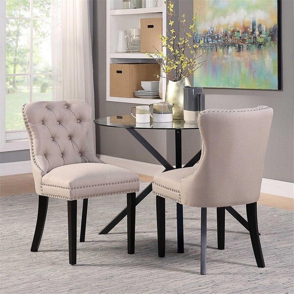 4D Concepts 4D Concepts 288021 Princess Dining Chair; Sand Linen & Black Legs - 2 per Box - 288021