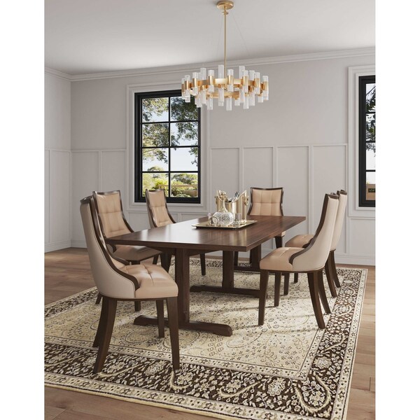 Manhattan Comfort Fifth Avenue Faux Leather and Velvet Dining Chair in Tan and Walnut - Set of 4 - 2-DC008-TN