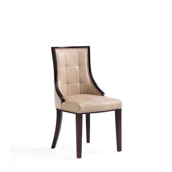 Manhattan Comfort Fifth Avenue Faux Leather and Velvet Dining Chair in Tan and Walnut - Set of 4 - 2-DC008-TN