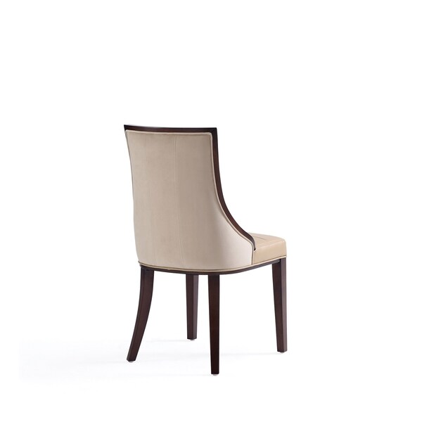 Manhattan Comfort Fifth Avenue Faux Leather and Velvet Dining Chair in Tan and Walnut - Set of 4 - 2-DC008-TN