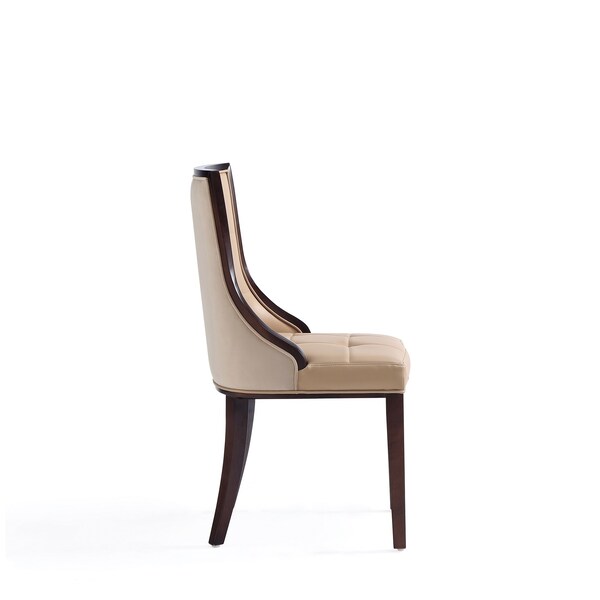 Manhattan Comfort Fifth Avenue Faux Leather and Velvet Dining Chair in Tan and Walnut - Set of 4 - 2-DC008-TN