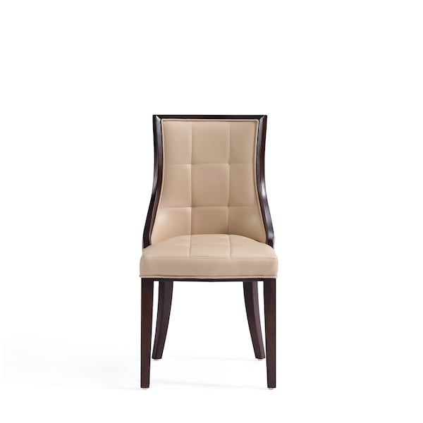 Manhattan Comfort Fifth Avenue Faux Leather and Velvet Dining Chair in Tan and Walnut - Set of 4 - 2-DC008-TN