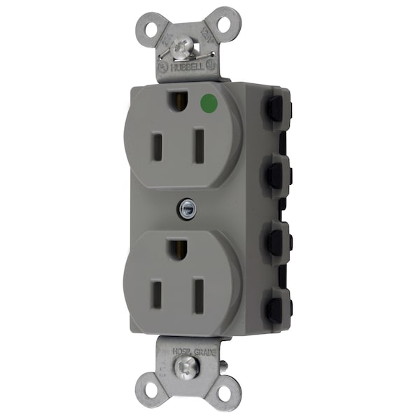 Hubbell Wiring Device-Kellems Straight Blade Devices, Receptacles, Duplex, SNAPConnect, Hospital Grade, 15A 125V, 2-Pole 3-Wire Grounding, 5-15R, Nylon, Gray, USA - SNAP8200GYNA