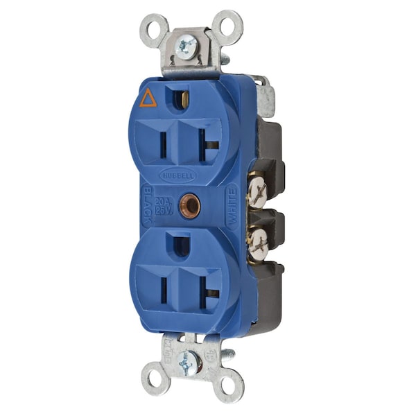 Hubbell Wiring Device-Kellems Straight Blade Devices, Receptacles, Duplex, Hubbell-Pro Heavy Duty, 2-Pole 3-Wire Grounding, 20A 125V, 5-20R, Blue, Single Pack, Isolated Ground. - CR5352IGBL