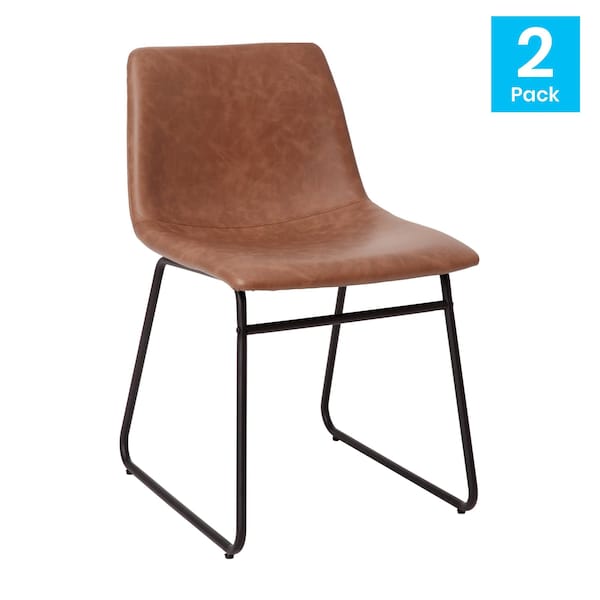 Flash Furniture 18" Light Brown LeatherSoft Dining Chairs, 2PK - ET-ER18345-18-LB-BK-GG