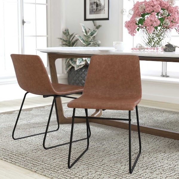 Flash Furniture 18" Light Brown LeatherSoft Dining Chairs, 2PK - ET-ER18345-18-LB-BK-GG