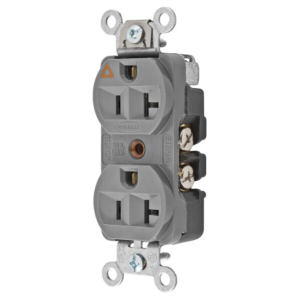 Hubbell Wiring Device-Kellems Straight Blade Devices, Receptacles, Duplex, Hubbell-Pro Heavy Duty, 2-Pole 3-Wire Grounding, 20A 125V, 5-20R, Gray, Single Pack, Isolated Ground. - CR5352IGGY