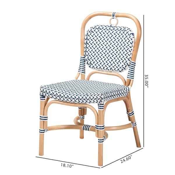Baxton Studio Luciana Modern French Blue and White Weaving Natural Rattan Bistro Chair - 232-13252-ZORO